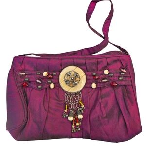 Purple Shoulder Bag with Beaded Tassels and Medallion New With Tags $ 56.